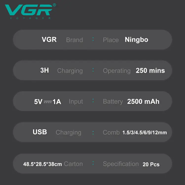 Машинка для стрижки VGR V-003 Turbo режим 9000 RPM керамическое лезвие (6 насадок) Зеленый - фото 6