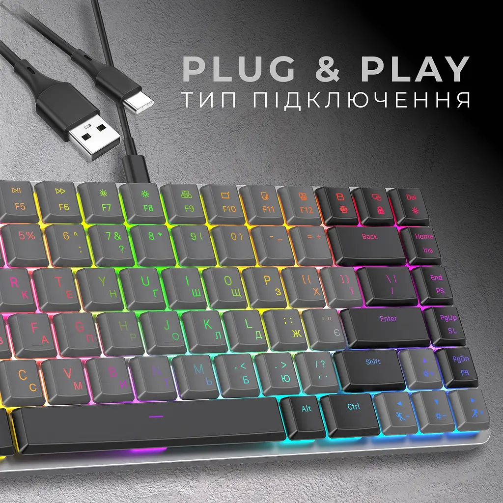 Клавиатура GamePro Red Swich Low Profile RGB USB Dark Gray проводная (MK141R) - фото 10