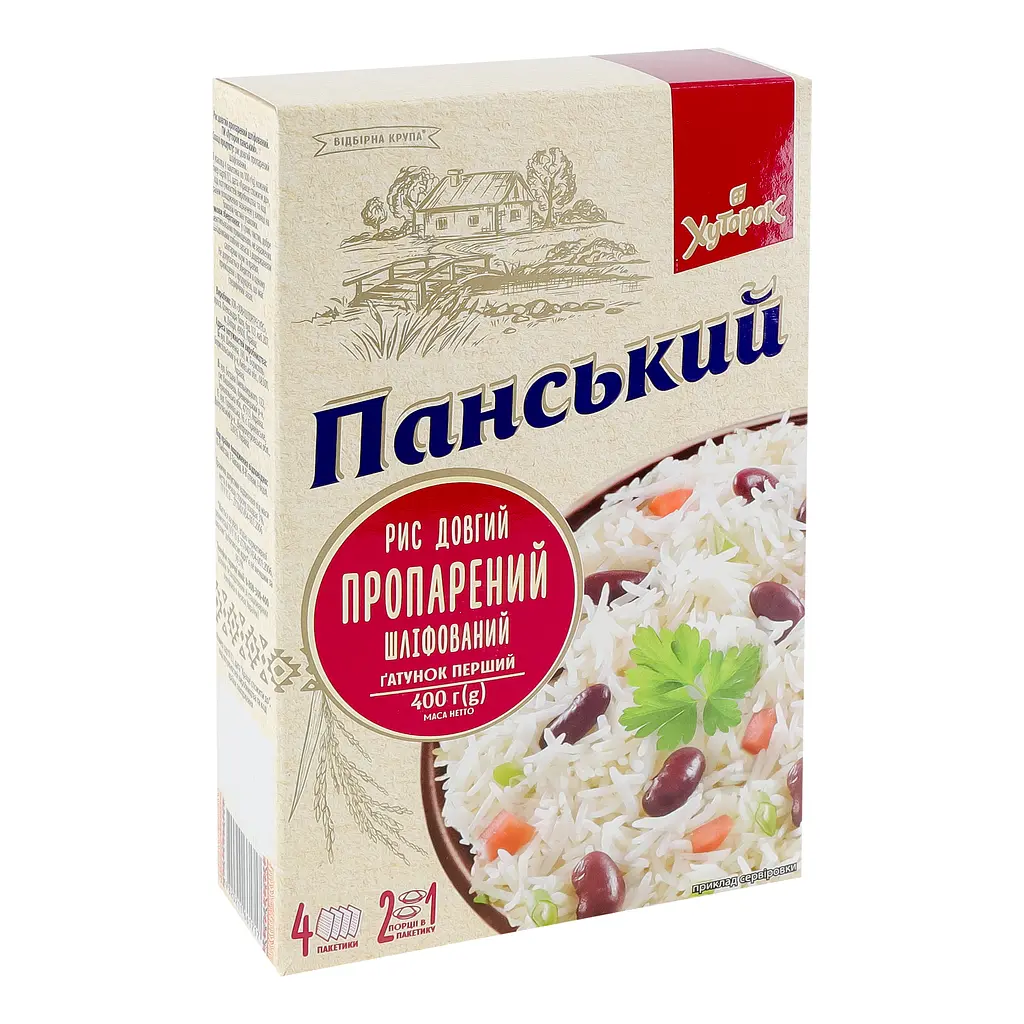 Рис пропаренный Хуторок Панский длинный шлифованный 400 г - фото 3