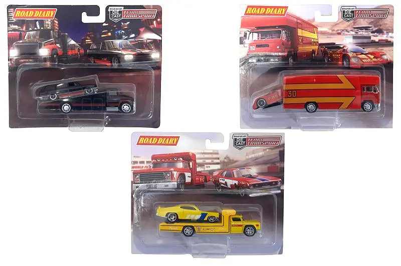Іграшковий автовоз з гоночною машинкою металевий 1:64 Road Diary 689-11S, 3 види, на блістері р.20, 2х16, 5х4см - фото 2