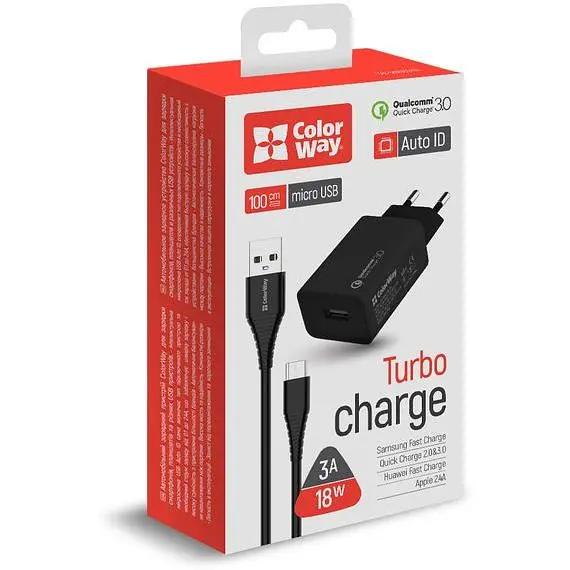 Зарядное устройство ColorWay Quick Charge 3.0 18W Black + кабель micro-Usb 1 м Black - фото 7