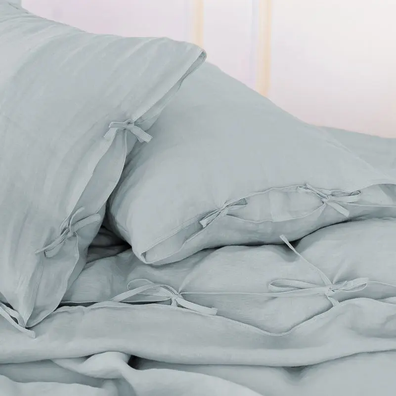 Простирадло на резинці MirSon Linen Caspian Льон 200х100 см сіро-блакитне (2200008248468) - фото 4