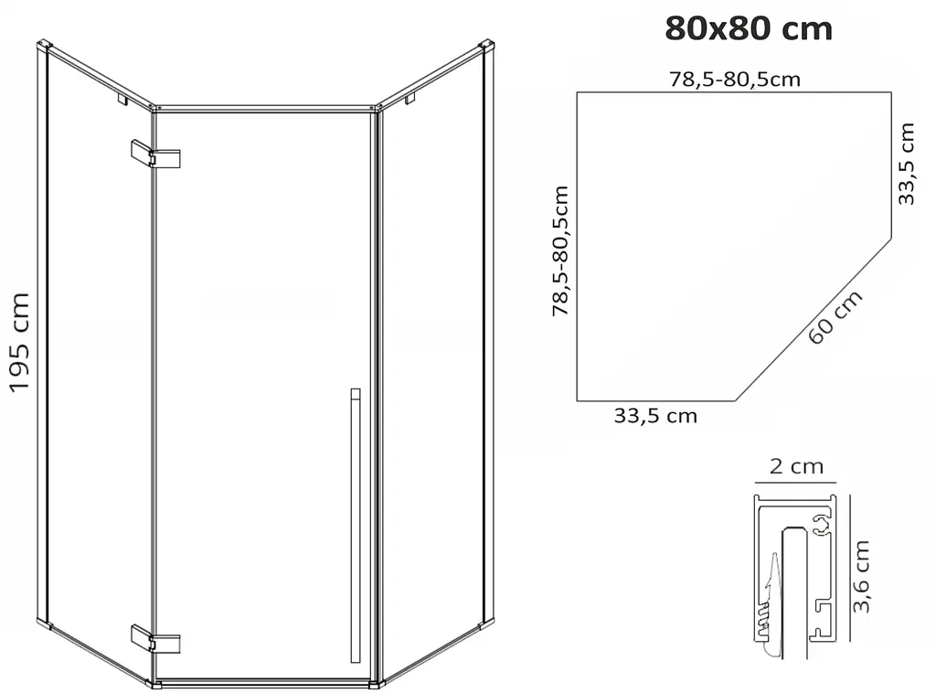 Душова кабіна Rea Diamond 80x80 gold REA-K6615, Золотий, Універсальна, прозорий - фото 3