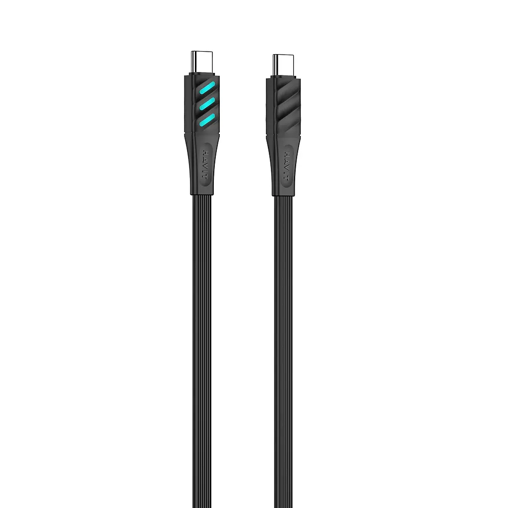 Кабель USB-C to USB-C HAVIT HV-CB6254 PD60W 3A 1м з LED індикатором Black HAVIT (27626-000) - фото 3