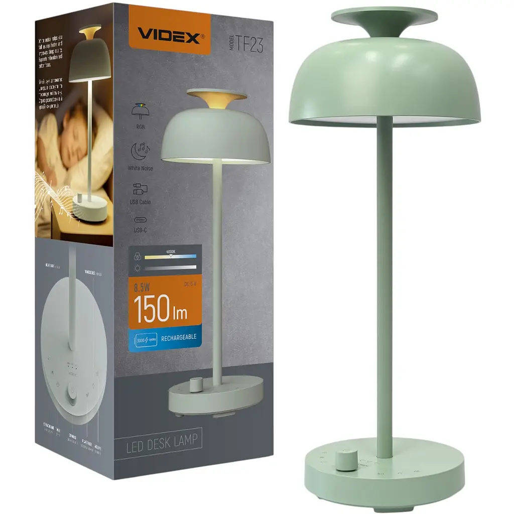 LED лампа настiльна Videx VL-TF23G 8.5W 4000K з акумулятором та RGB зелена (VL-TF23G) - фото 4