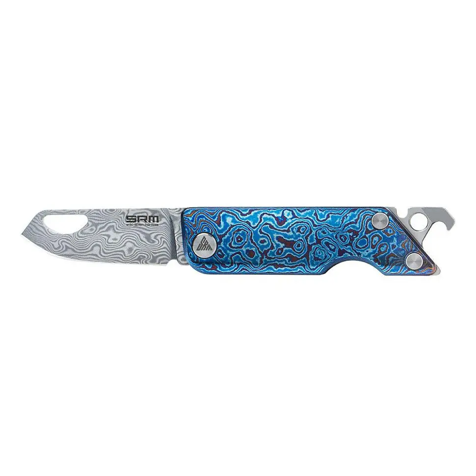 Ніж складаний кишеньковий SRM 6435-TL, (4.1 см) Damascus / Titanium блакитний - фото 6