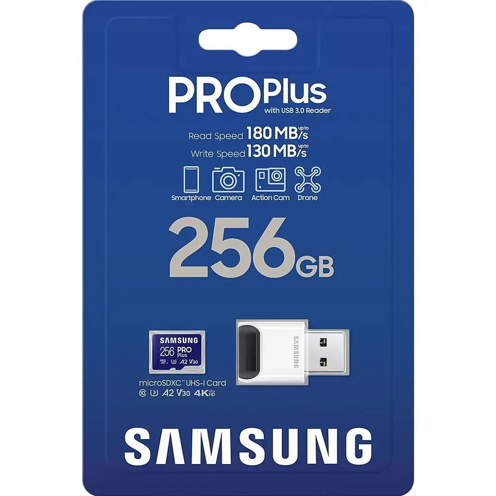 Карта пам'яті Samsung microSDXC PRO Plus 256GB Class 10 UHS-I U3 V30 A2 + USB Reader (MB-MD256SB/WW) [112860] - фото 6