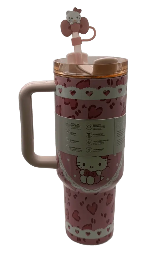 Термос термочашка Stanley Quencher H2.0 Tumbler Світиться у темряві 1,18 л Hello Kitty Pink Love Edition KT7001978 - фото 9