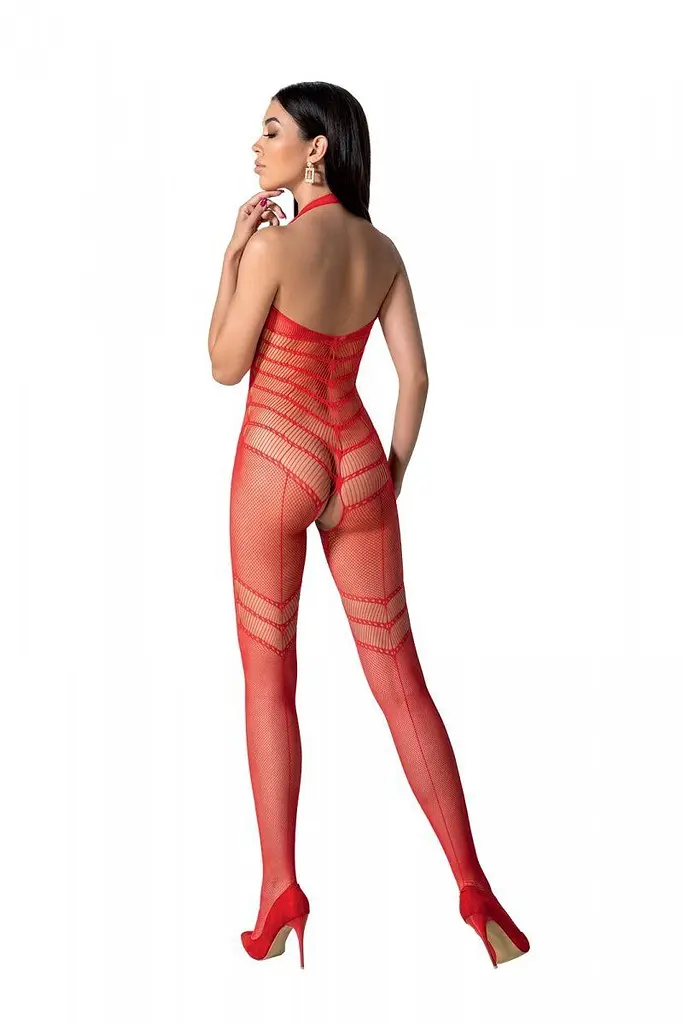 Бодістокінг з плетінням на животику Passion BS100 One Size, red, декоративний шов, з доступом - фото 2