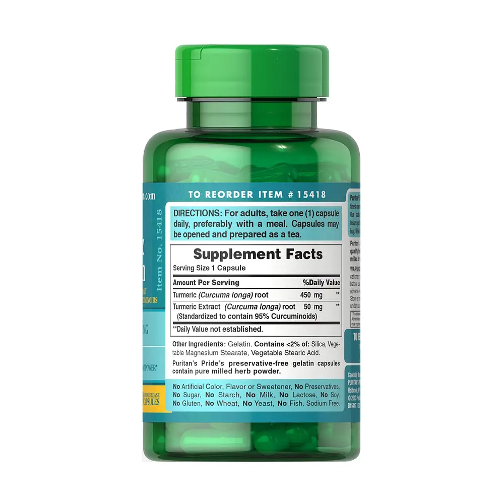 Куркуума Puritan's Pride Turmeric Curcumin 500 mg, 90 капсул - фото 2