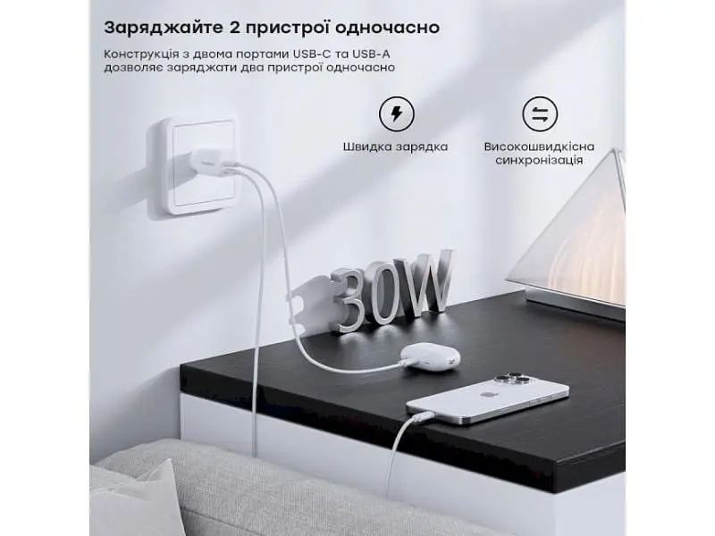 Мережевий зарядний пристрій Choetech PD5012 30 W GAN White (PD5012-EU-WH) - фото 4