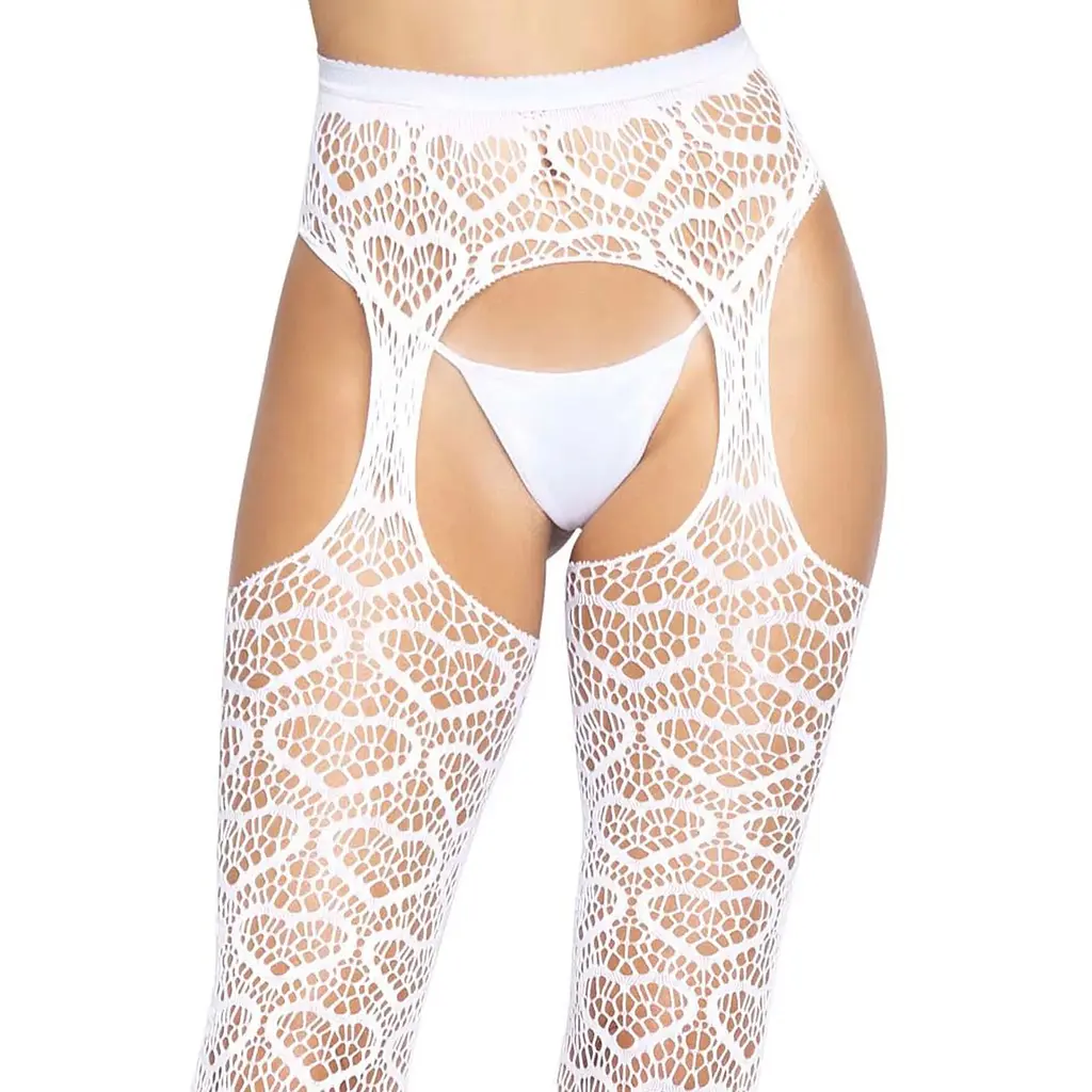 Ажурні колготки із сердечками Leg Avenue Heart White, One Size, імітація панчіх - фото 6