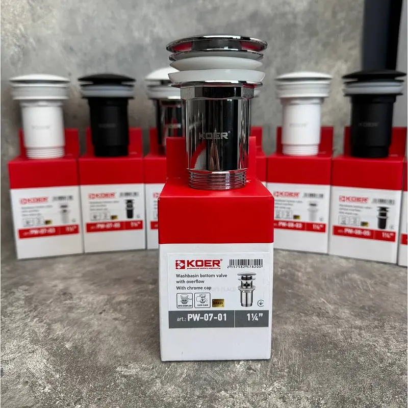 Донний клапан для раковини Koer PW-07-01 з переливом автоматичний Click-Clack 1 1/4″ Хром KR5782 - фото 7