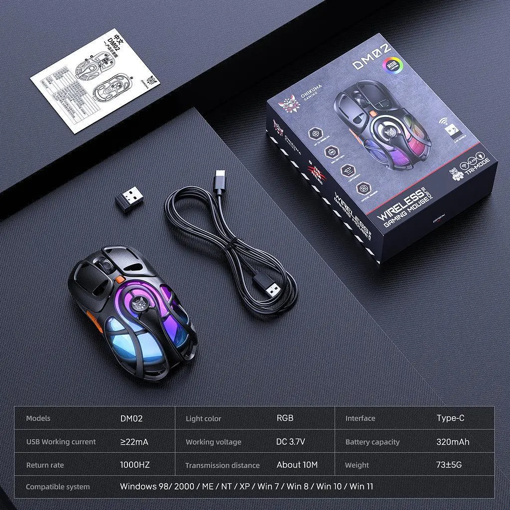 Компьютерная мышка Onikuma игровая беспроводная DM-02 Pro с аккумулятором 3 режимами подключения и RGB подсветкой - фото 10