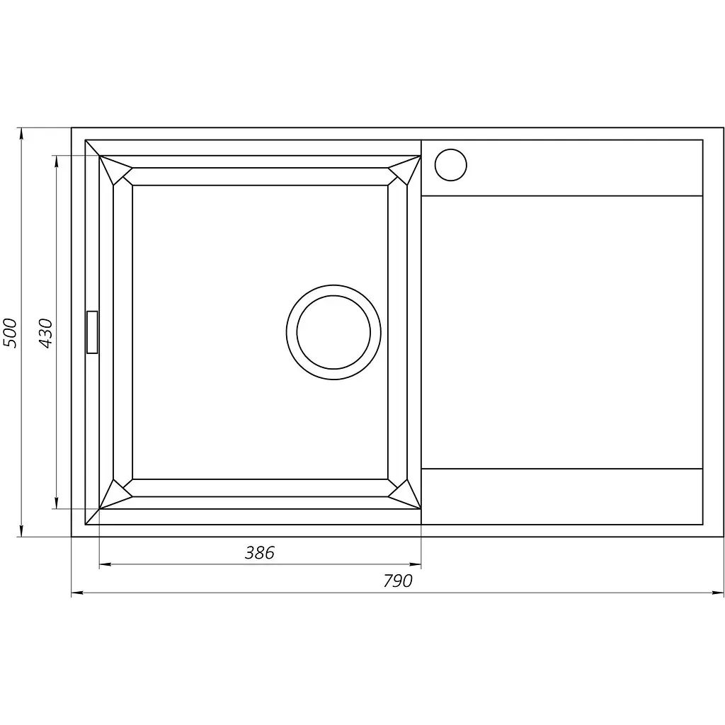 Гранитная мойка Globus Lux Komo графит 790x500мм-А0001 000006137, Графит - фото 5