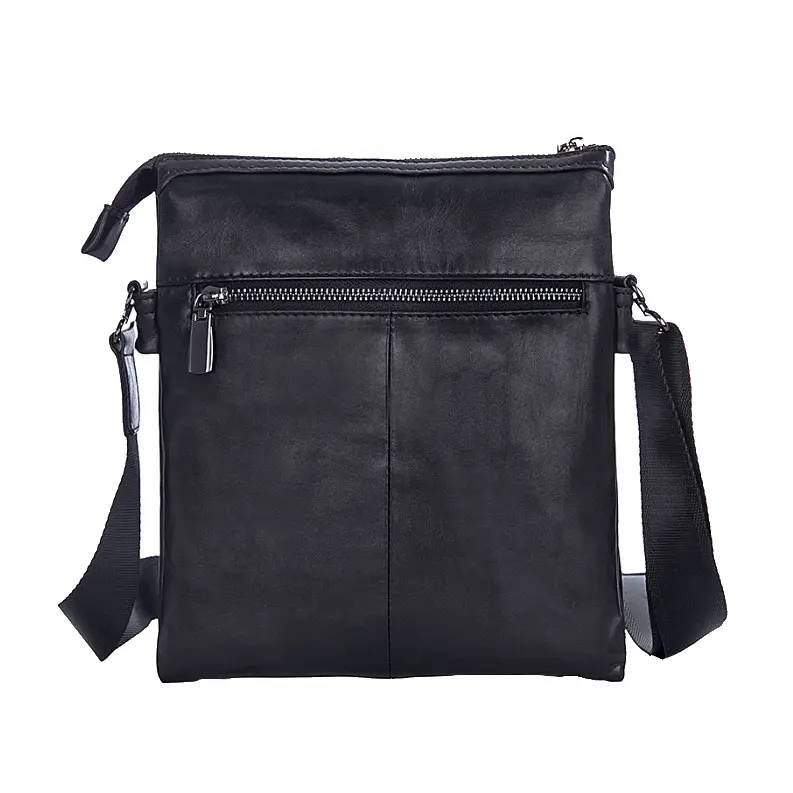 Сумка чоловіча шкіряна чорна Tiding Bag 80261A через плече пласка - фото 3