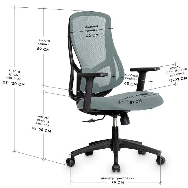Крісло Mealux Flow Lite Fabric Blue (HF-B20 F/BL) - фото 2
