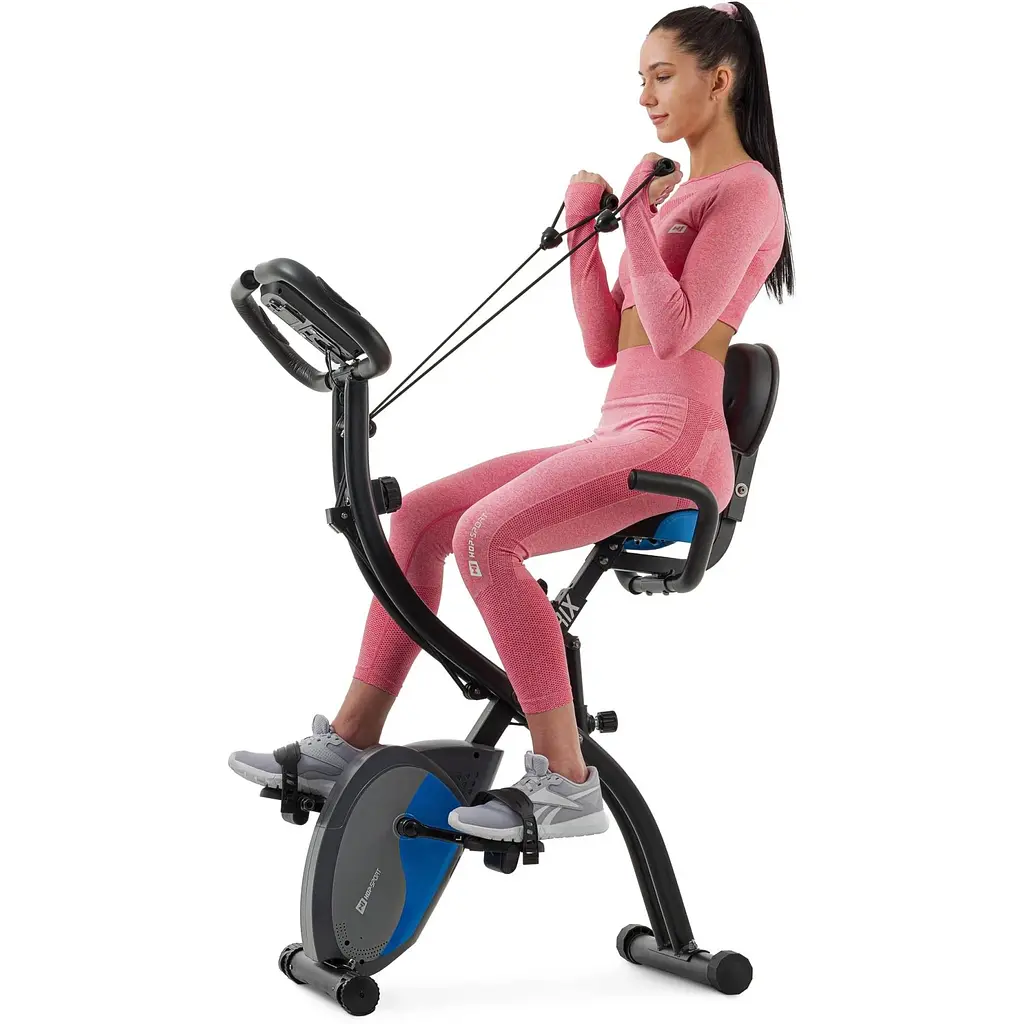 Велотренажер Hop-Sport HS-3010X Grix X-Bike магнітний з еспандерами чорно-синій - фото 6