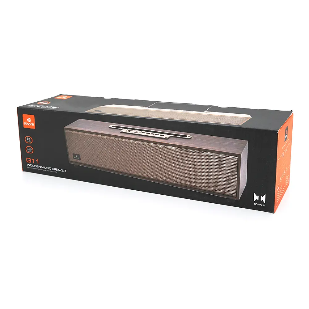 Колонка Kisonli G11 Bluetooth 5.0, 2х5W, 1200mAh, ≥90dB, USB/TF/BT/FM/AUX, DC: 5V, Wooden, BOX, Q20 - фото 2
