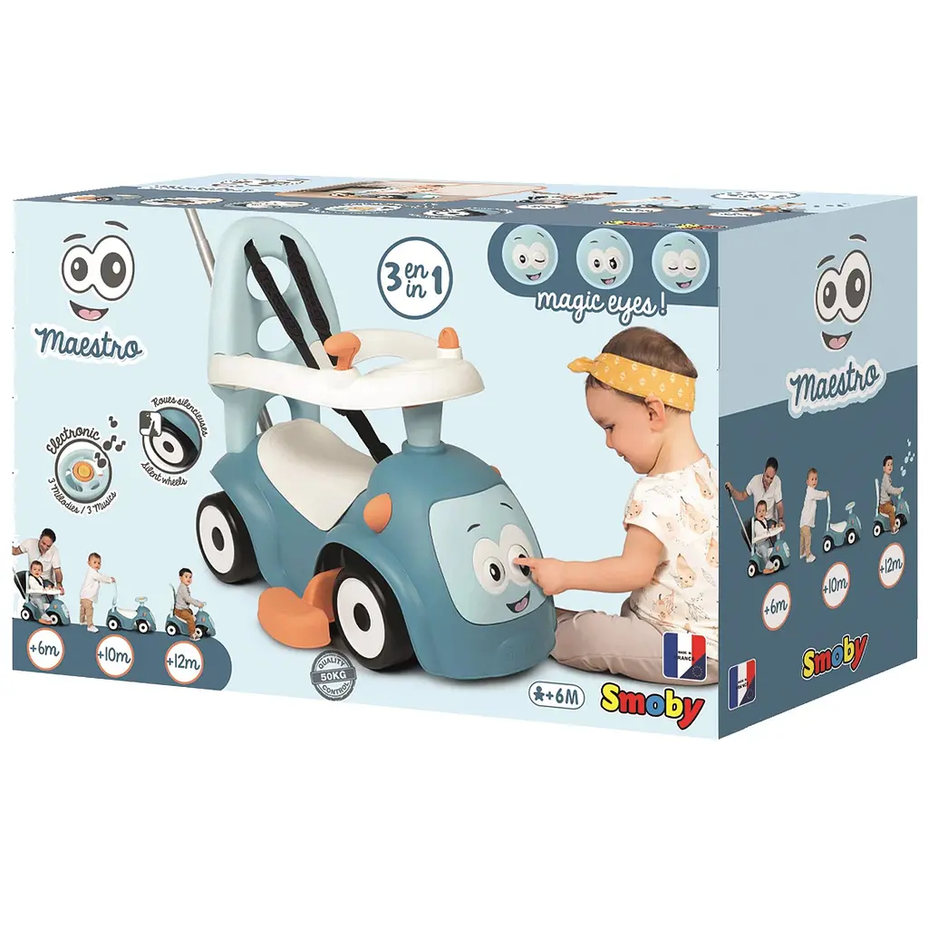Машина для катання малюка Smoby Toys Маестро 3 в 1 зі звуковим ефектами блакитна (720304) - фото 6