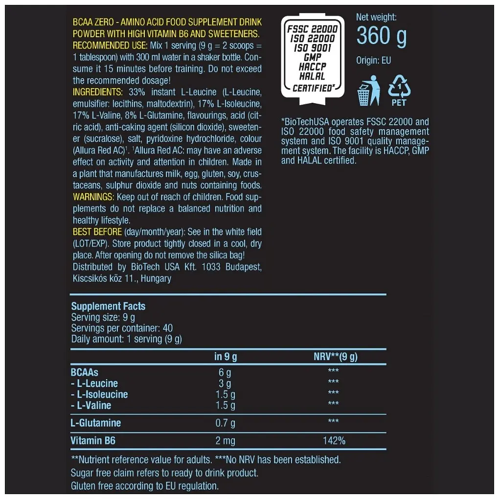 Аминокислота BiotechUSA BCAA Zero Лимонный чай 360 г - фото 2