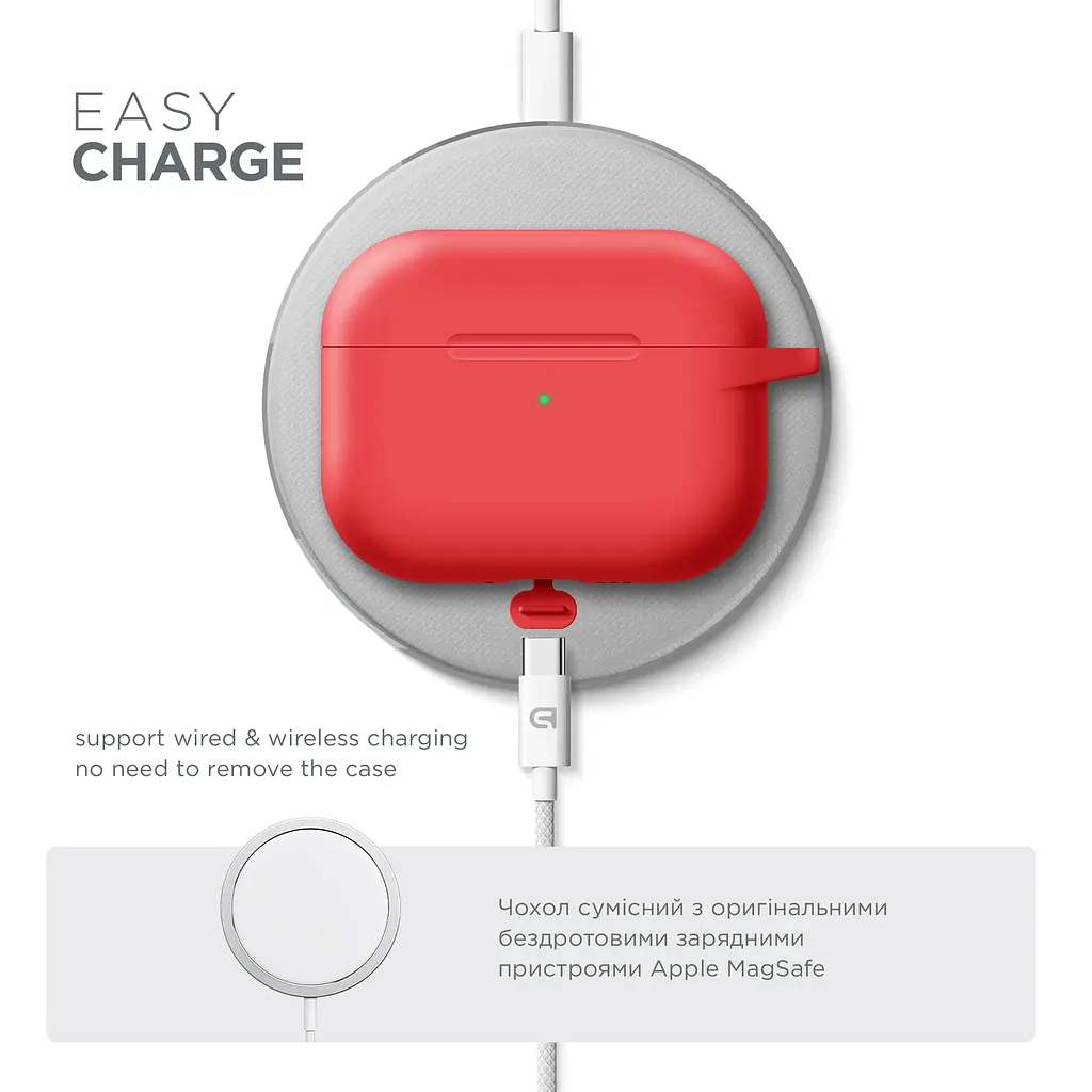 Силіконовий чохол для навушників Apple AirPods Pro 2 2022, Hang Case, червоний, ультратонкий захисний кейс товщиною 2 мм, захист від подряпин, пилу та ударів, компактний, з карабіном для кріплення, ArmorStandart (ARM68597) - фото 7