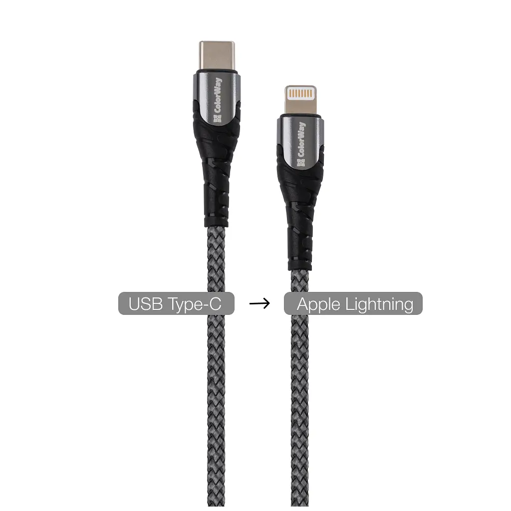 Дата кабель USB-C to Lightning 1.0m ColorWay (CW-CBPDCL033-GR) - фото 2