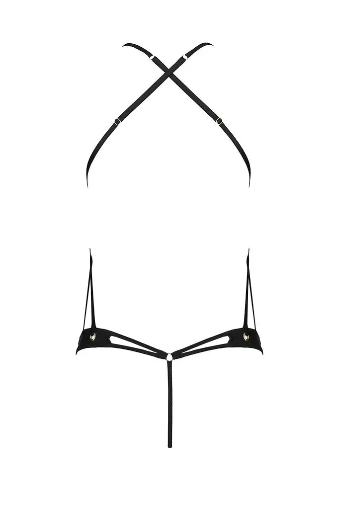 Боди с открытым доступом Passion TASMINA Body XXL/XXXL black экокожа шнуровки ажурные кружева - фото 4