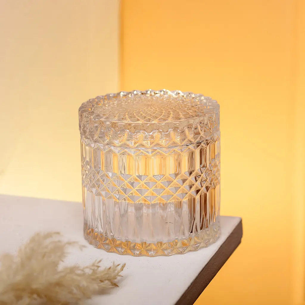 Цукерниця із скла Cylinder Crystal з кришкою 10 см Yiwu HP-4-100 - фото 2