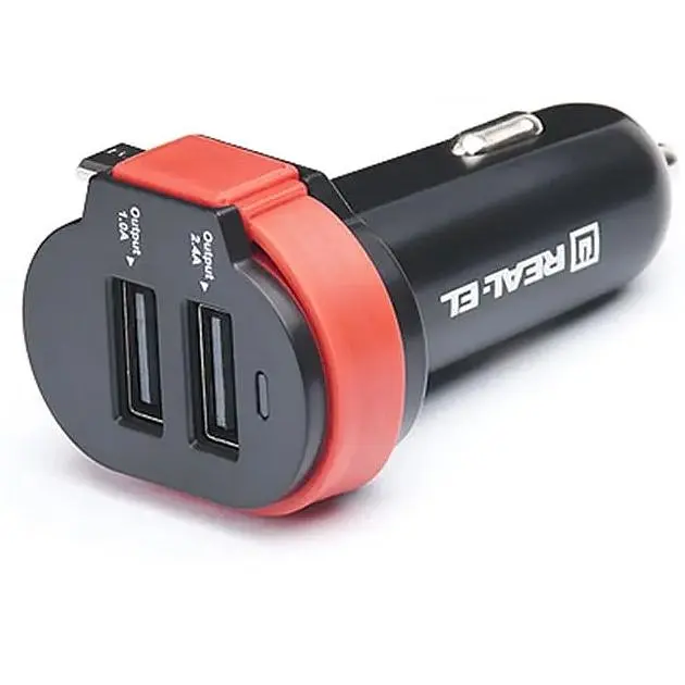 Автомобільний зарядний пристрій Real-El CA-35 (3USBx3.4A) Black/Orange + кабель microUSB - фото 6