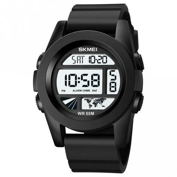 Тактические водостойкие кварцевые часы Skmei World black - фото 3