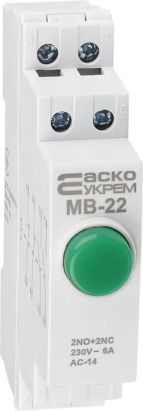 Кнопка модульна без фіксації МВ‑22 АСКО‑УКРЕМ (A0150010110) 2NO+2NC зелена - фото 3