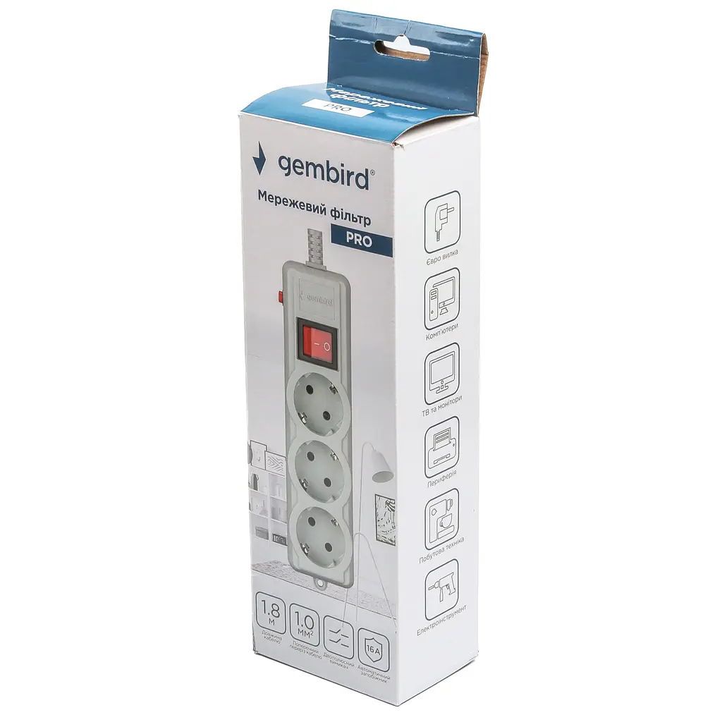 Мережевий фільтр Gembird SPG3-G-6G-PRO 1.8 м 3 розетки - фото 4