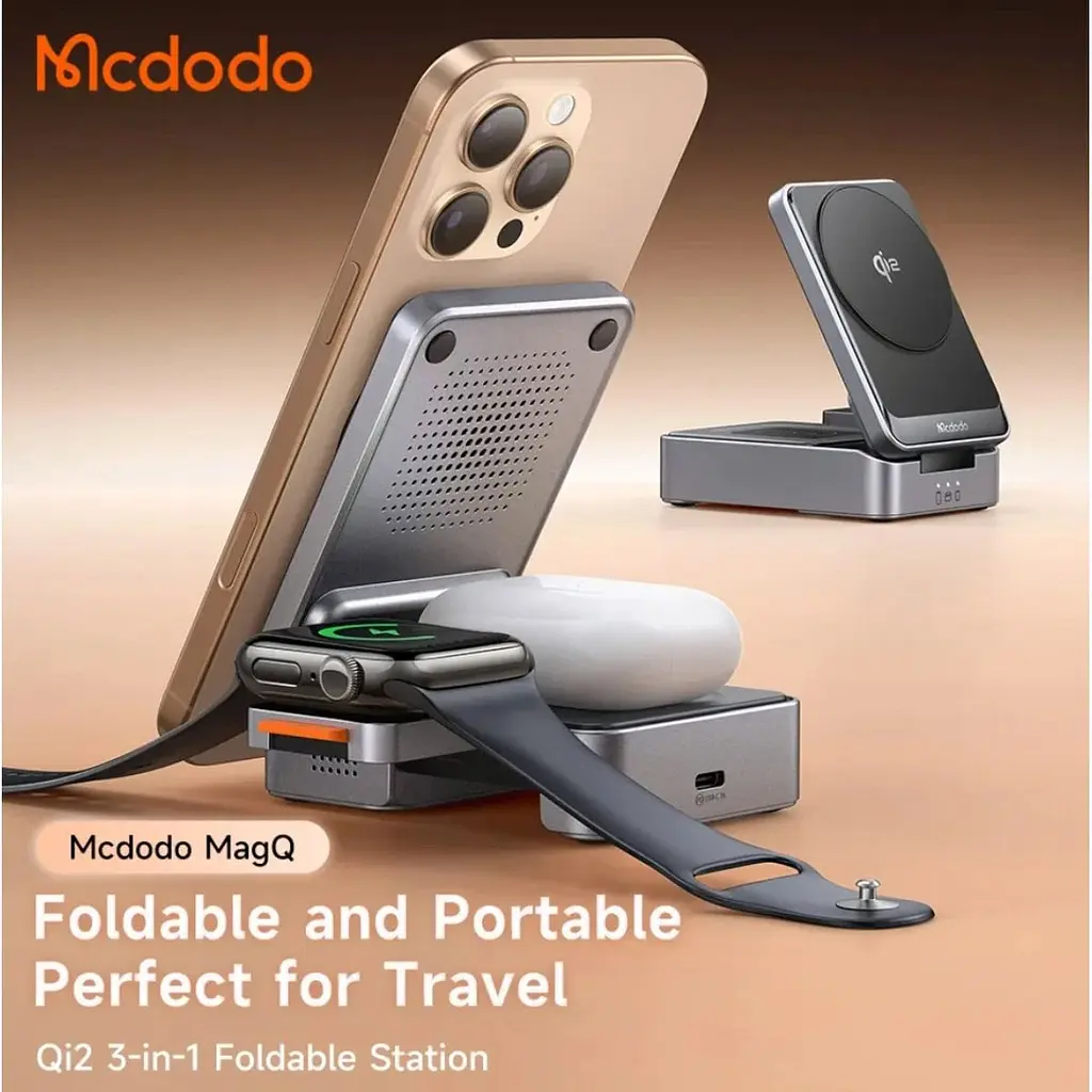 Бездротовий зарядний пристрій Mcdodo Qi2 Foldable 3in1 Magnetic 22.5W Black (CH-5190) [170232] - фото 2