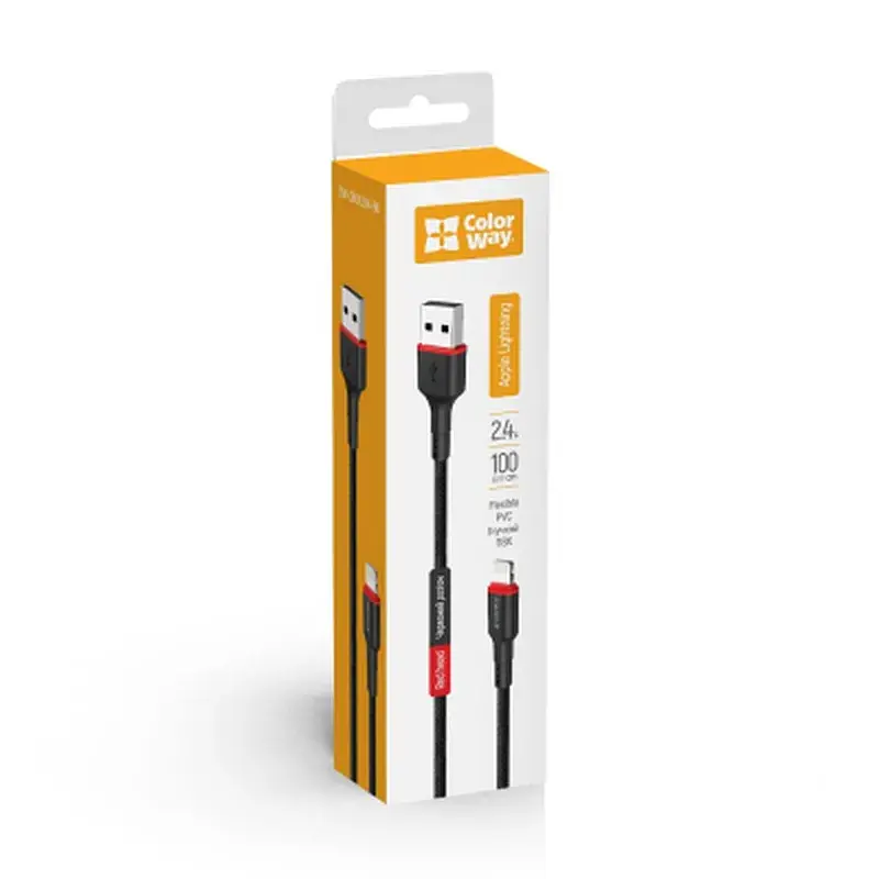 Дата кабель USB 2.0 AM to Lightning 1.0m 2.4А black ColorWay (CW-CBUL064-BK) - фото 2