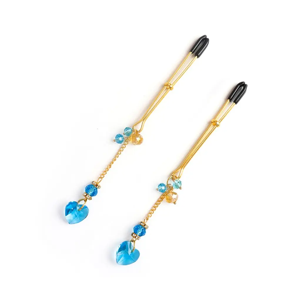 Затискачі для сосків Art of Sex Crystal Heart Blue, золото