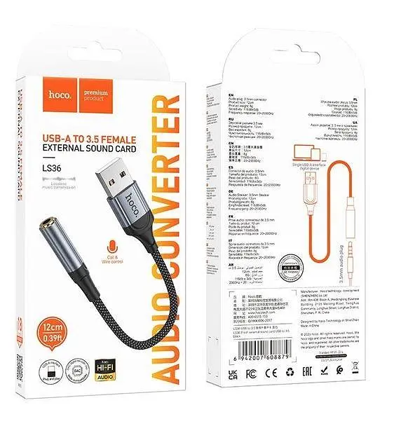 Переходник Hoco LS36 USB to 3.5 внешняя звуковая карта 12 см DAC - фото 5