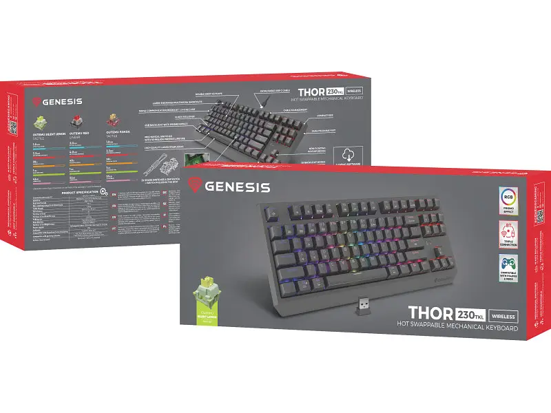 Клавіатура Genesis Thor 230 TKL Wireless Black RGB Outemu Silent Lemon (NKG-2108) - фото 9