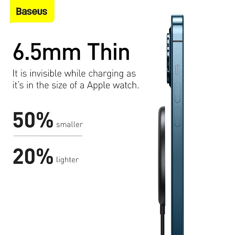 Зарядка Qi BASEUS Simple Mini Magnetic Wireless Charger (набор для Iphone 12 + кабель Type-C 1.5m) - фото 6
