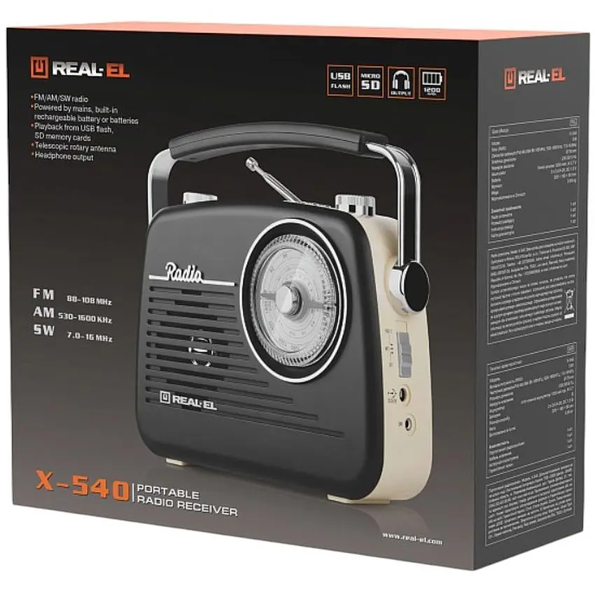 Радиоприемник портативный Real-EL X540 аккумулятор батарейки сеть 220 В - фото 8