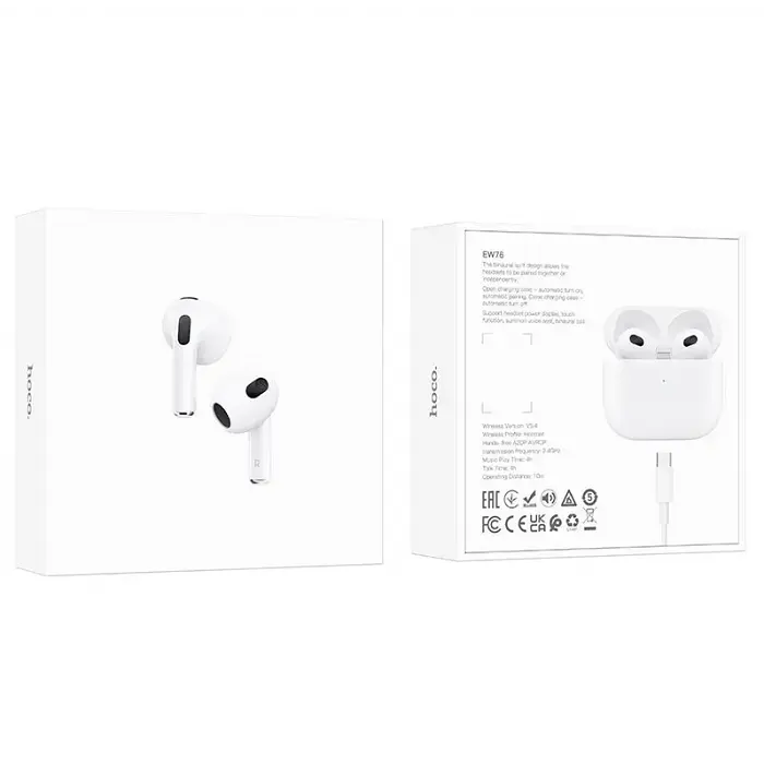 Беспроводные сенсорные Bluetooth наушники Hoco EW76 с зарядным кейсом Белые - фото 7