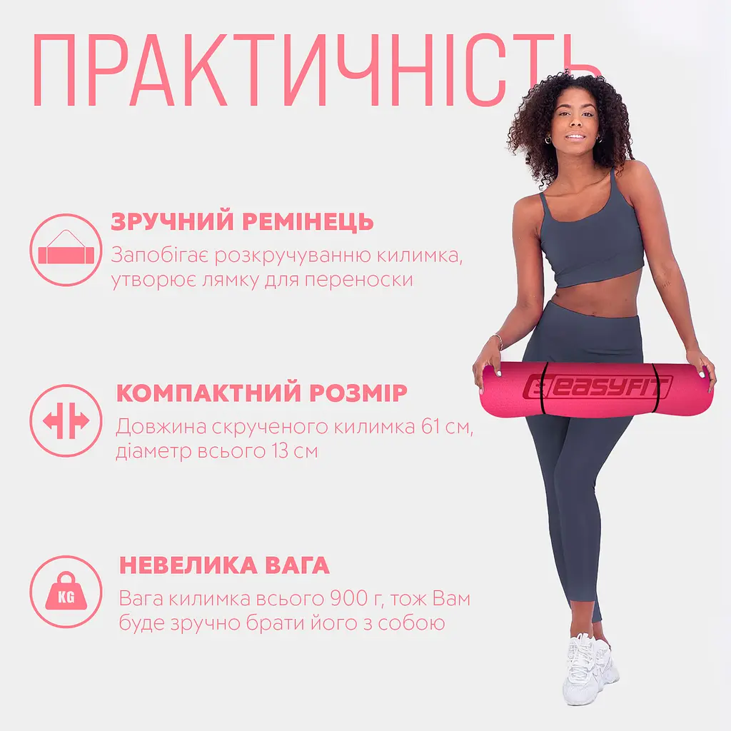 Килимок для йоги та фітнесу EasyFit TPE+TC 6мм двошаровий рожевий-св. рожевий - фото 2