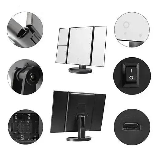 Дзеркало потрійне для макіяжу Superstar Magnifying Mirror із LED-підсвічуванням прямокутне зі збільшенням - фото 6