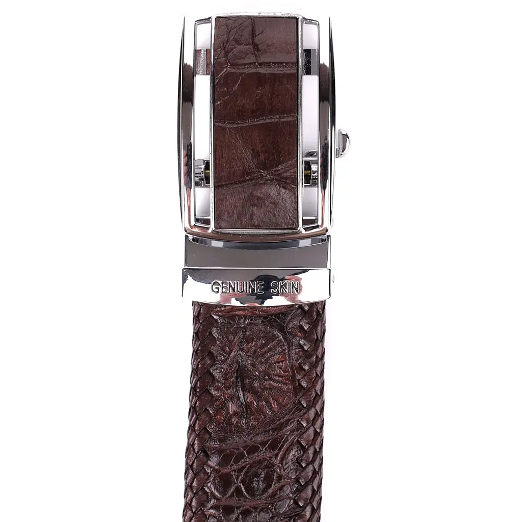 Ремінь-автомат з натуральної шкіри крокодила коричневий CROCODILE LEATHER 18171 120 см - фото 6