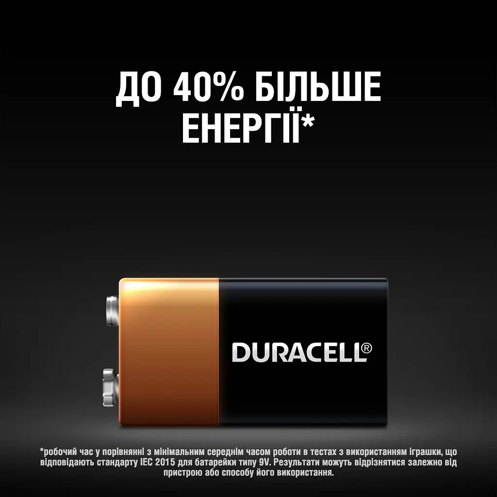 Лужна батарейка Duracell 9 V Крона 6LR61/MN1604 (705998) - фото 5