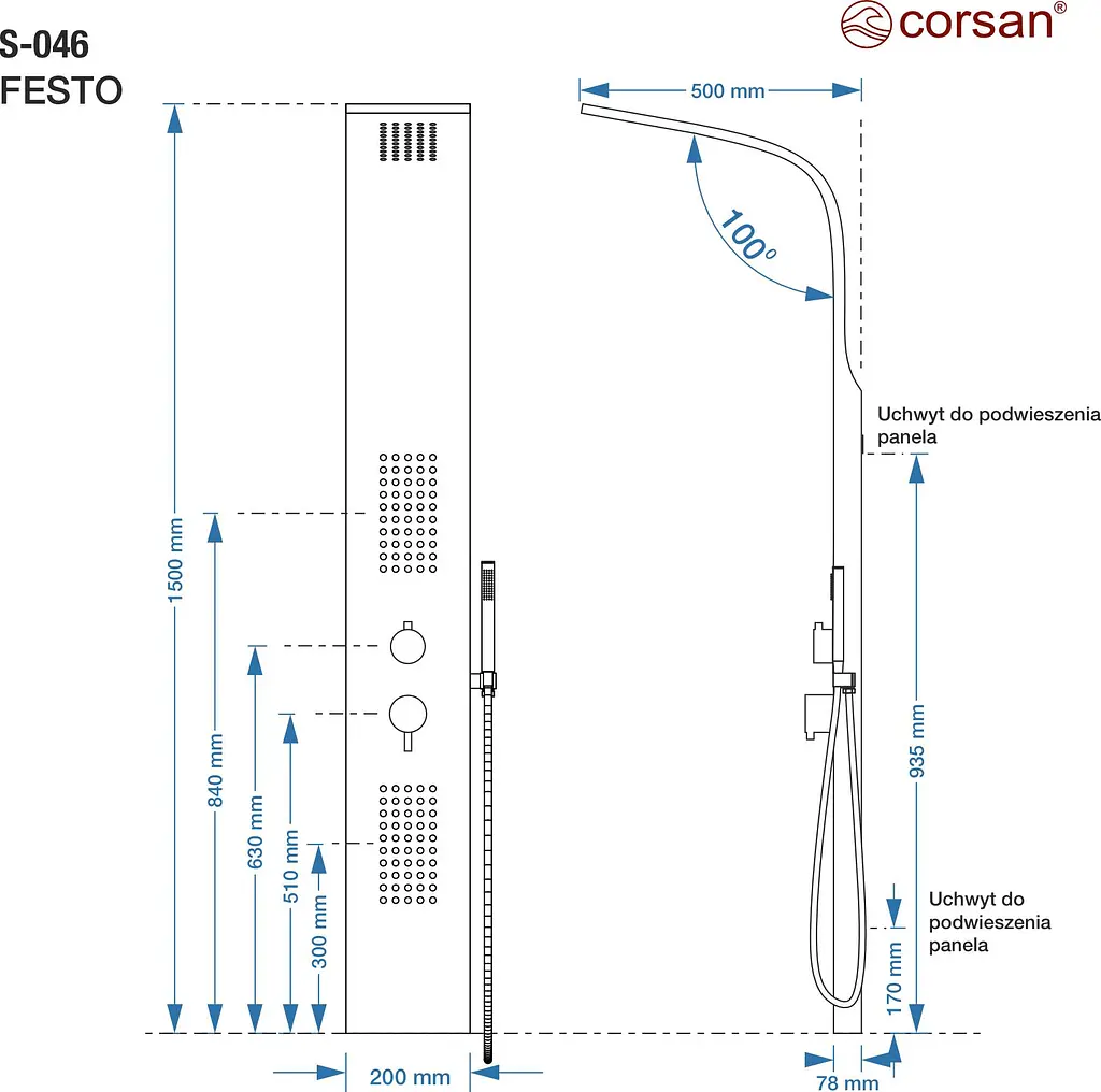 Душова панель Corsan Festo black S046MBL, Чорний матовий - фото 5