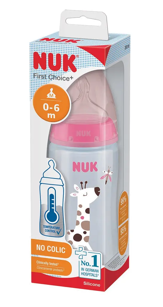 Пляшечка для годування NUK First Choice Plus Жираф, з силіконовою соскою, 300 мл, рожевий (3952395) - фото 2
