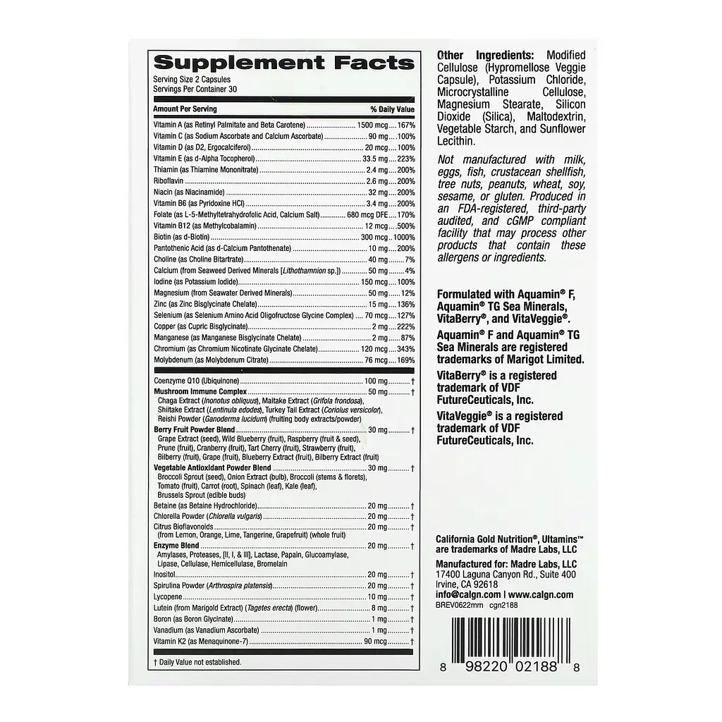 California Gold Nutrition Ultamins MENS Multivitamin 60 капсул - фото 2