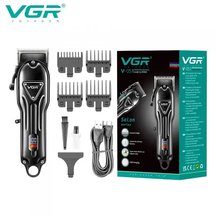 Акумуляторна машинка для стрижки (clipper) VGR V-051, 4 насадки, 2500 mAh, LED-дисплей - фото 2