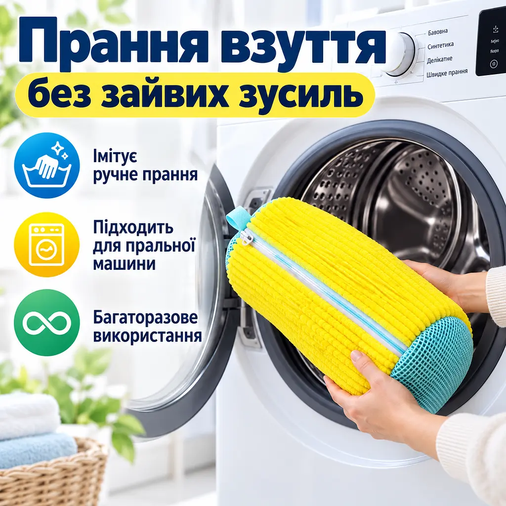 Мішок для прання взуття для пральної машини, багаторазовий, зі щільним мікрофібровим ворсом, 39×19 см KT9003901 - фото 6